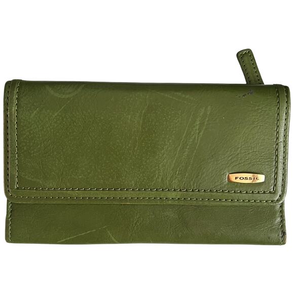Fossil Green Trifold Leather Wallet, 7"x4" - Picture 2 of 7